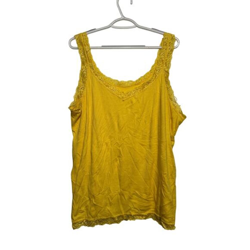 womens yellow lace trim tank top womens 2X y2k kawaii 90s retro vintage‎